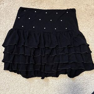 Random Hearts Black Ruffled Skirt with Stud Embellishments- Size Small